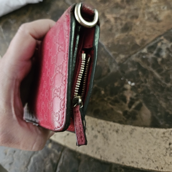 Gucci Shima Shiny Micro Gucci Wallet Round Zipper Red Pink - Picture 4 of 10